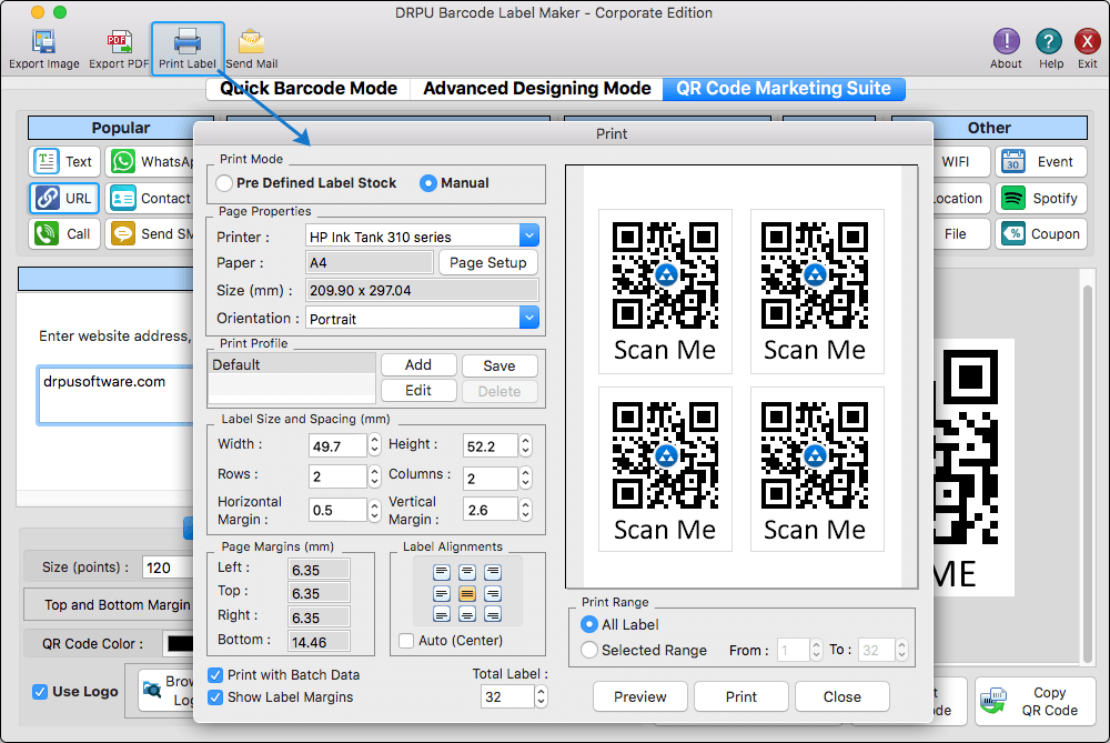QR CODE Printing and Preview